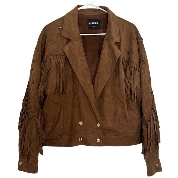 Kittenish Jackets & Blazers - KITTENISH Brown Western Style Blazer Jacket with Fringe and Stars Size Large